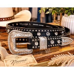 Western Glam Nocona Rhinestone Studded Leather Belt, 41 inch belt